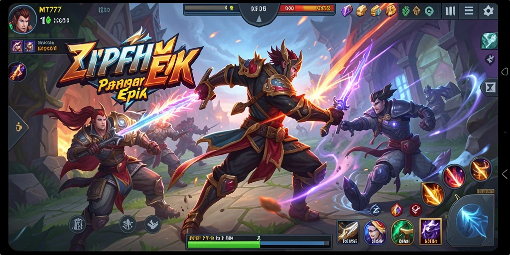 Tampilan gameplay MT777 dengan aksi pertarungan seru di arena.