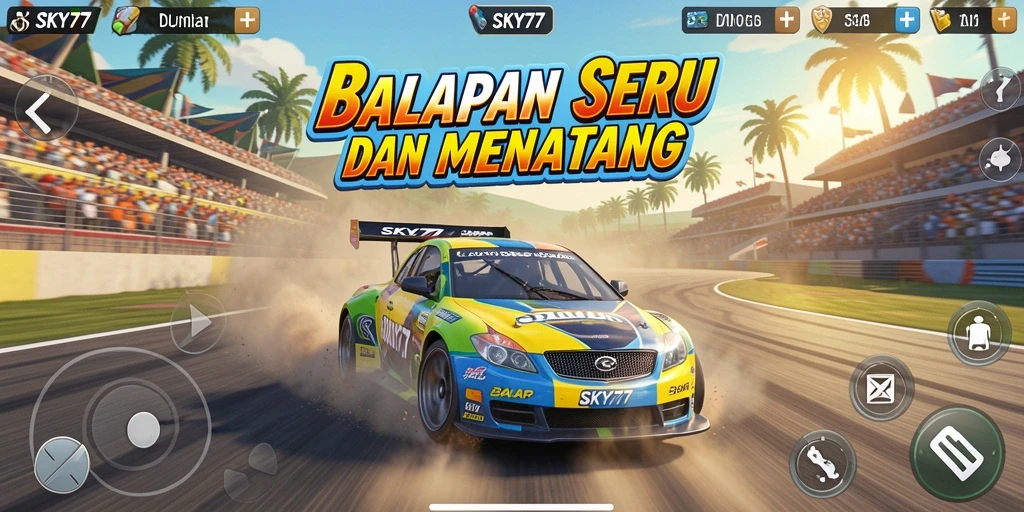 Tampilan gameplay seru dari SKY77 saat balapan di trek.
