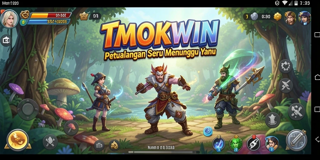 Tangkapan layar utama TMOKWIN menampilkan aksi petualangan yang mendebarkan.